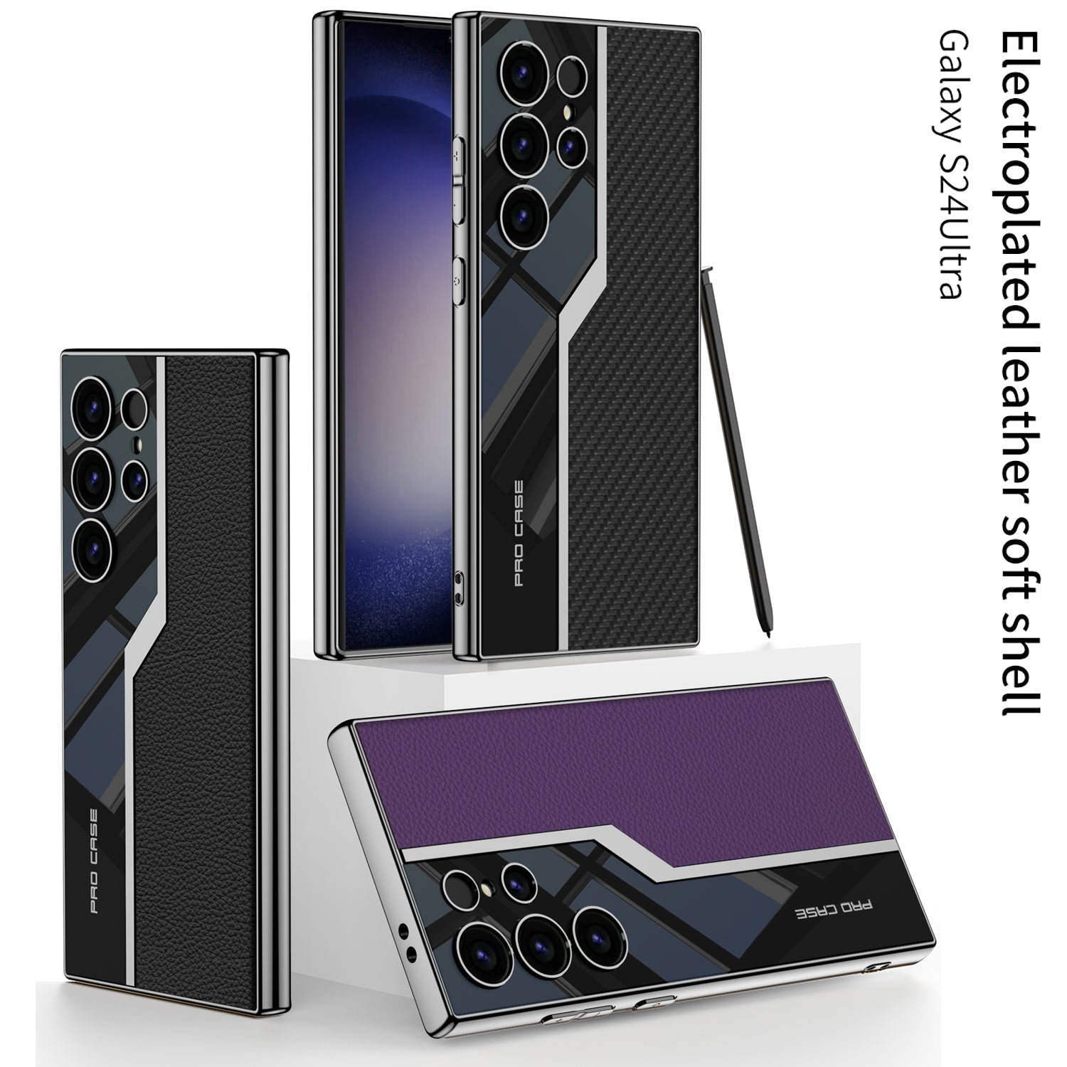 Electroplated Leather Anti-fall Protective Phone Case For Samsung Galaxy S24 S23 Ultra