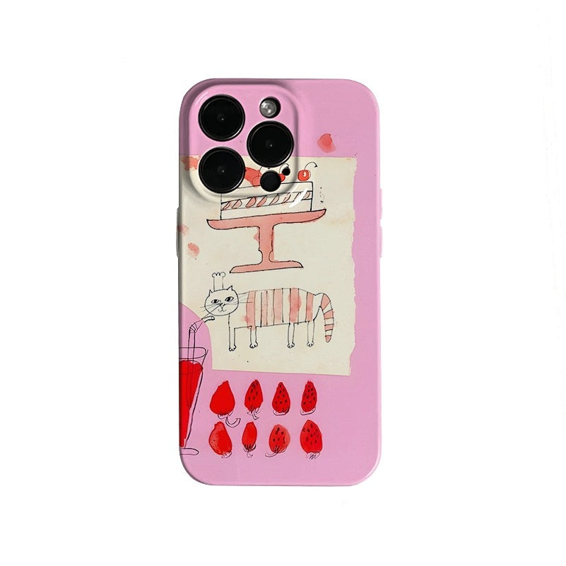 Cat drinking strawberry juice Case for iPhone