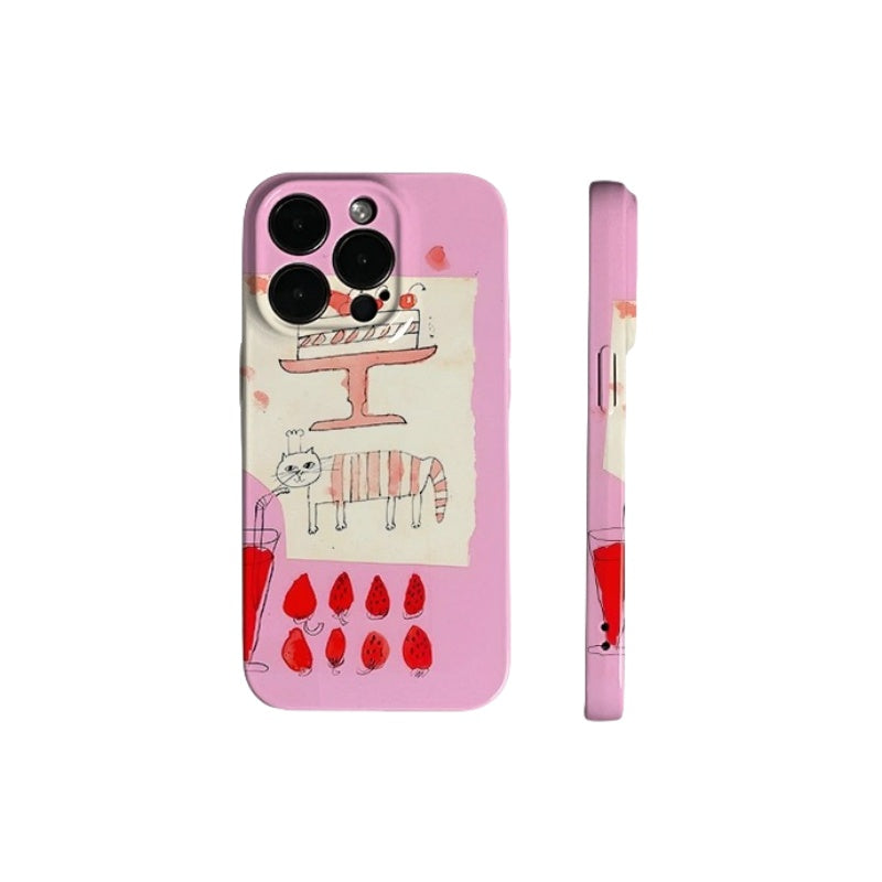 Cat drinking strawberry juice Case for iPhone