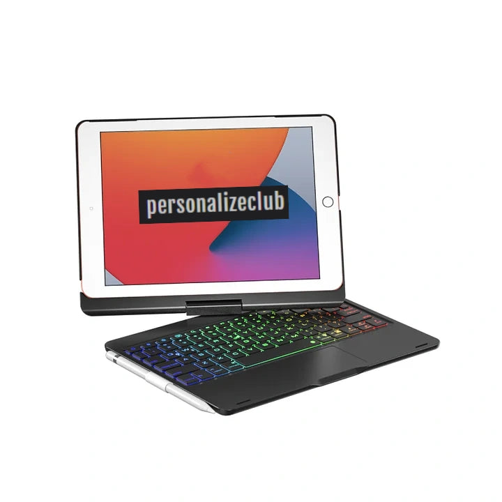 For 10.2"-10.5" iPad (7,8,9,Pro,Air3 ), Personalizeclub Classic Edition - Illuminated Keyboard, 360° Rotation, Full Protection